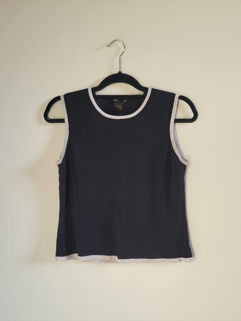 Vintage Grace Dane Lewis Black Contrast Trim Knit Tank Top Womens Large